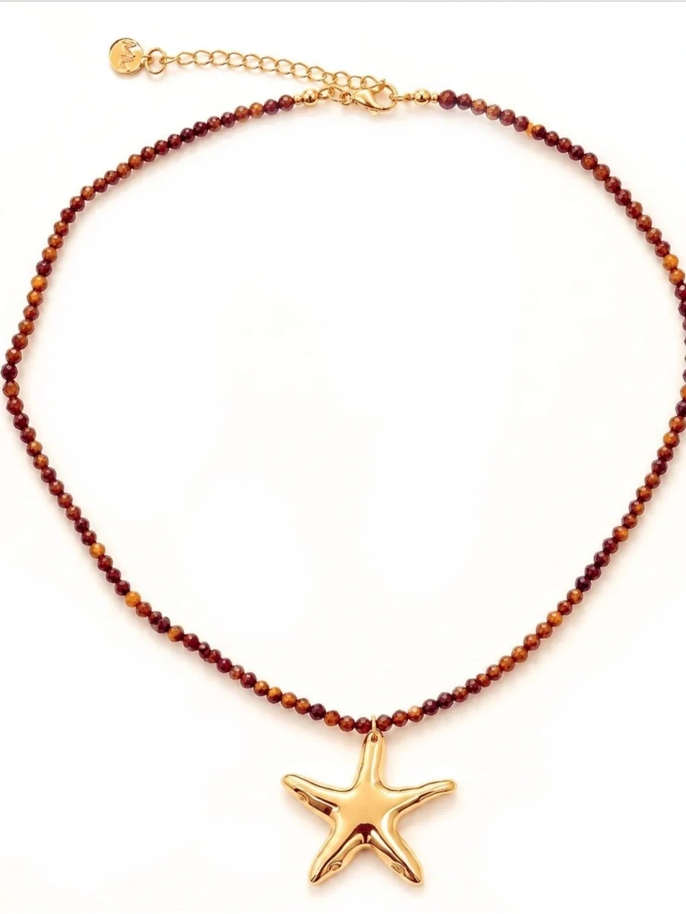 Faceted Tiger Eye with Gold Starfish Pendant Necklace NWOT